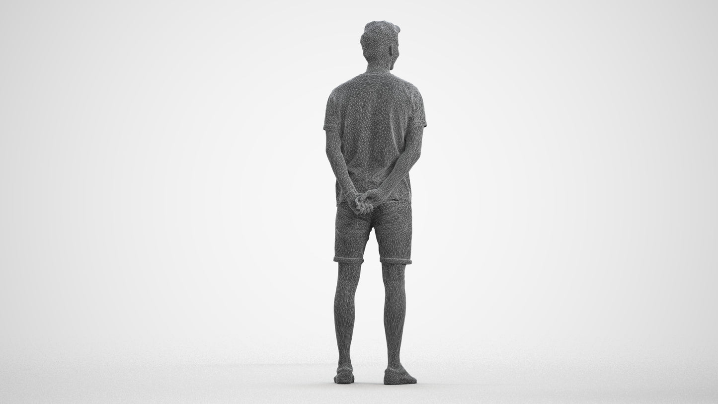 photogrammetry 3D man casual standing, realistic human model archviz FBX, wireframe front view