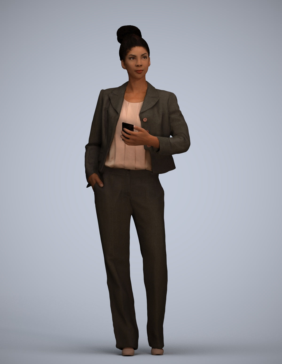 scanned 3D woman business standing, photogrammetry people for Enscape and V-Ray