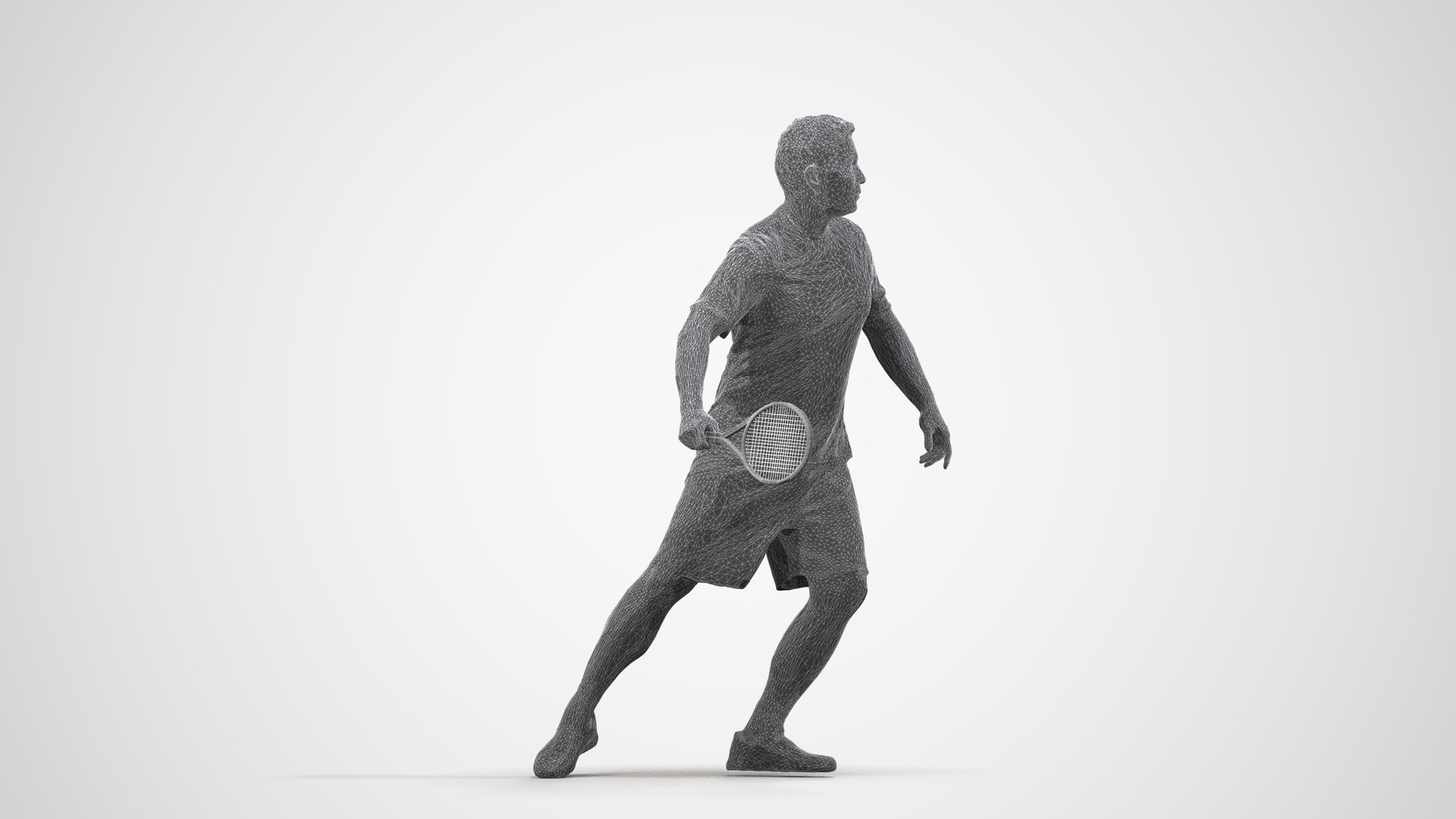 3D people model man sport, scanned human for 3ds Max rendering, wireframe side view