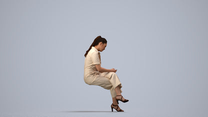 photogrammetry 3D woman formal sitting, realistic human model archviz FBX, side view render