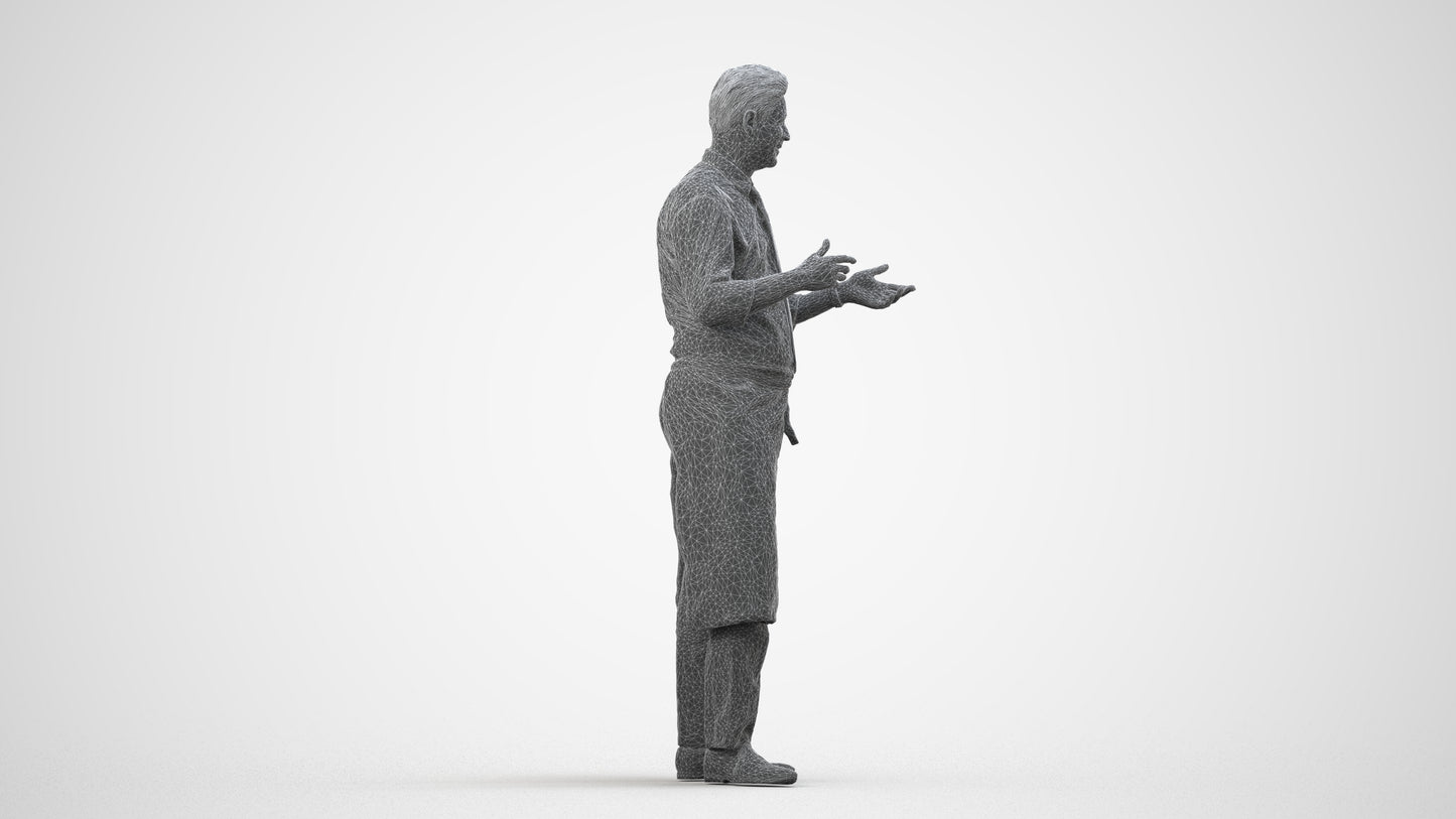 3D people model man hospitality, scanned human for 3ds Max rendering, wireframe side view