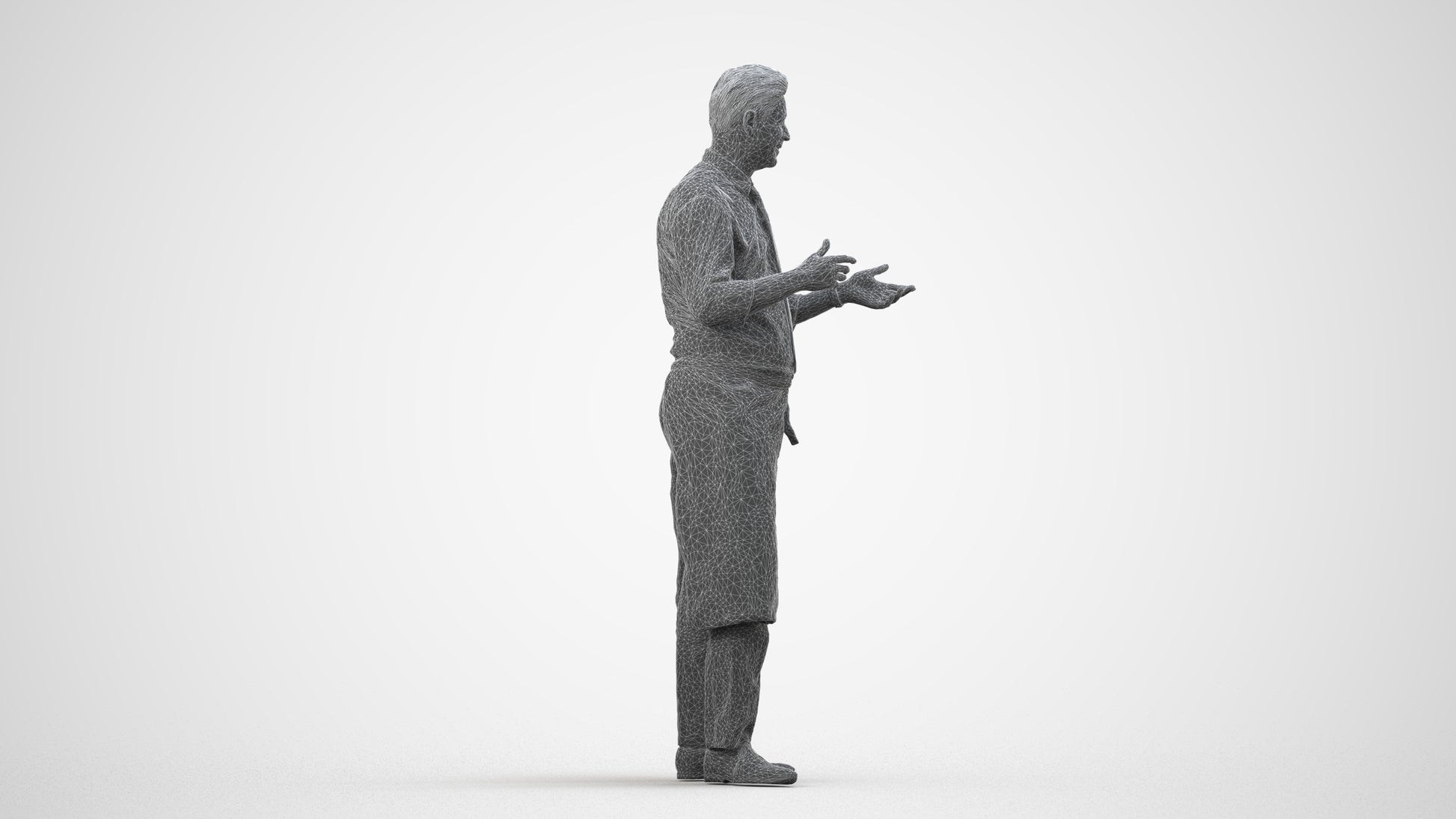 3D people model man hospitality, scanned human for 3ds Max rendering, wireframe side view