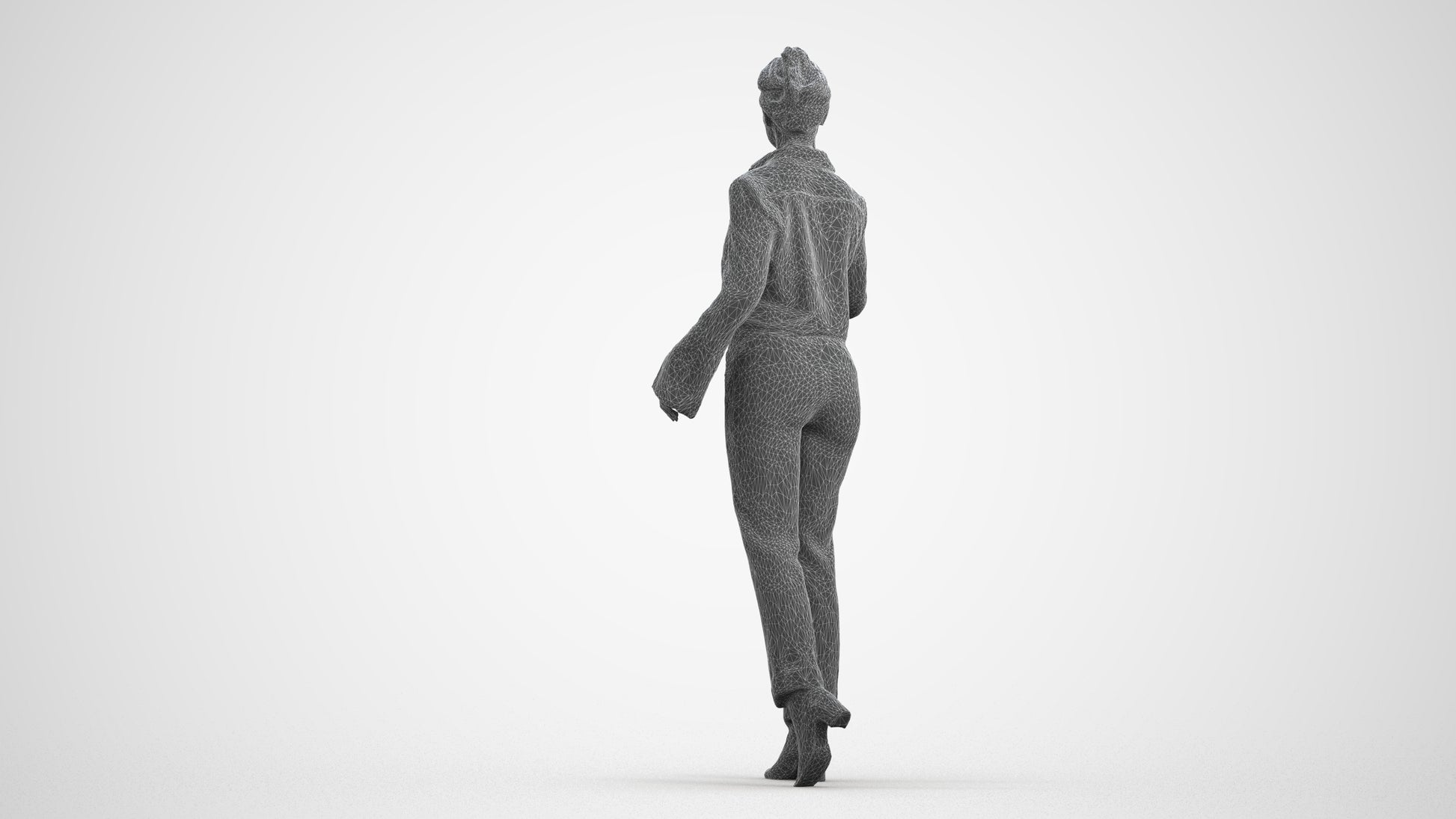 scanned 3D woman business door, photogrammetry people for Enscape and V-Ray, wireframe front view