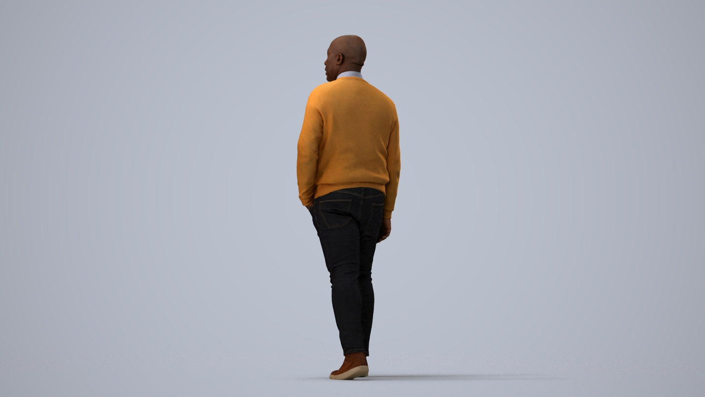 realistic 3D human man casual walking, archviz people FBX OBJ for Blender, three-quarter view render