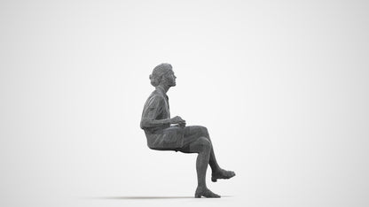 scanned 3D woman casual sitting, photogrammetry people for Enscape and V-Ray, wireframe side view