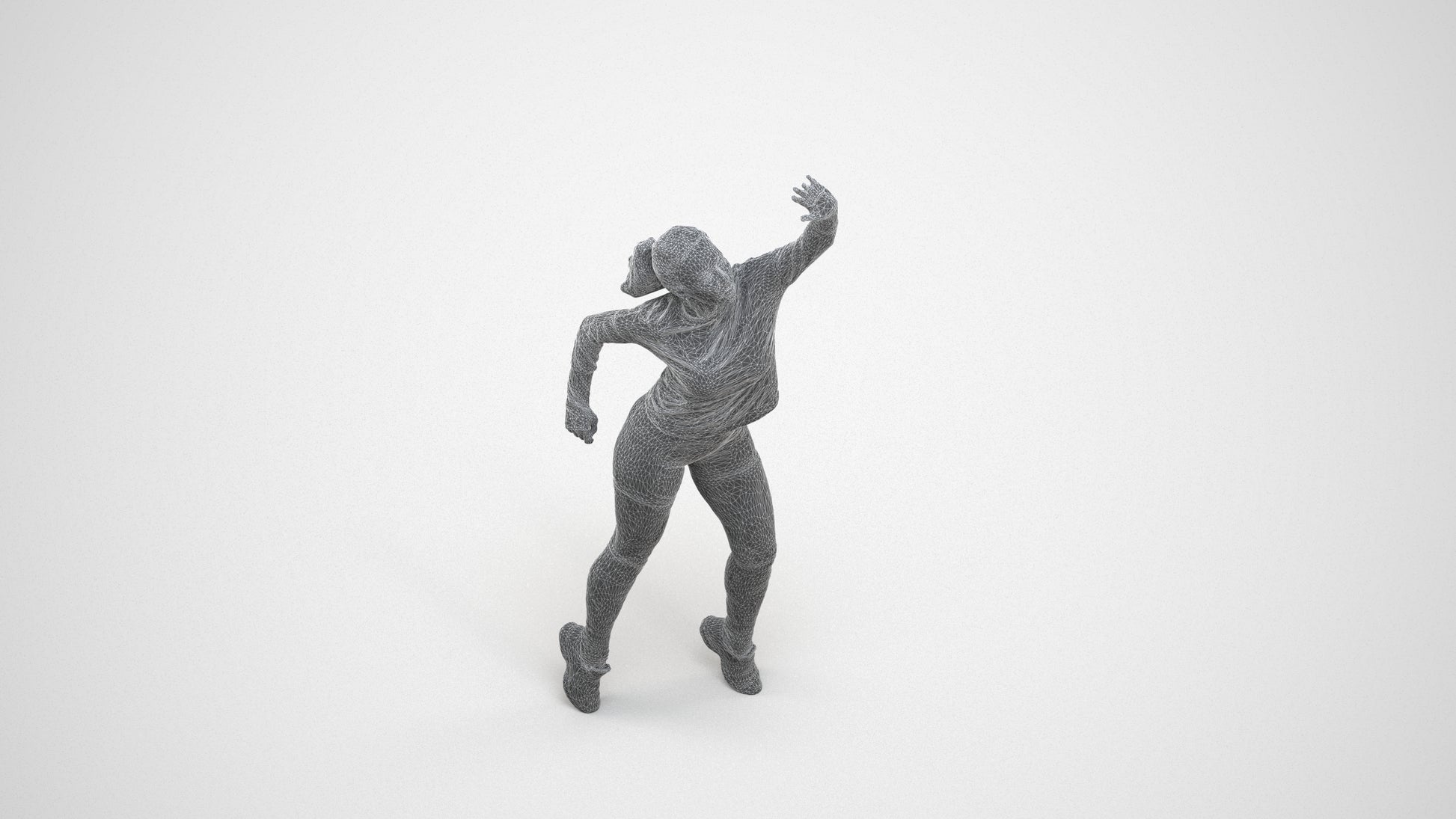 realistic 3D human woman sport, archviz people FBX OBJ for Blender, wireframe three-quarter view