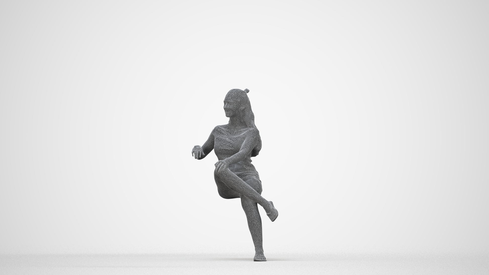 scanned 3D woman casual sitting, photogrammetry people for Enscape and V-Ray, wireframe back view
