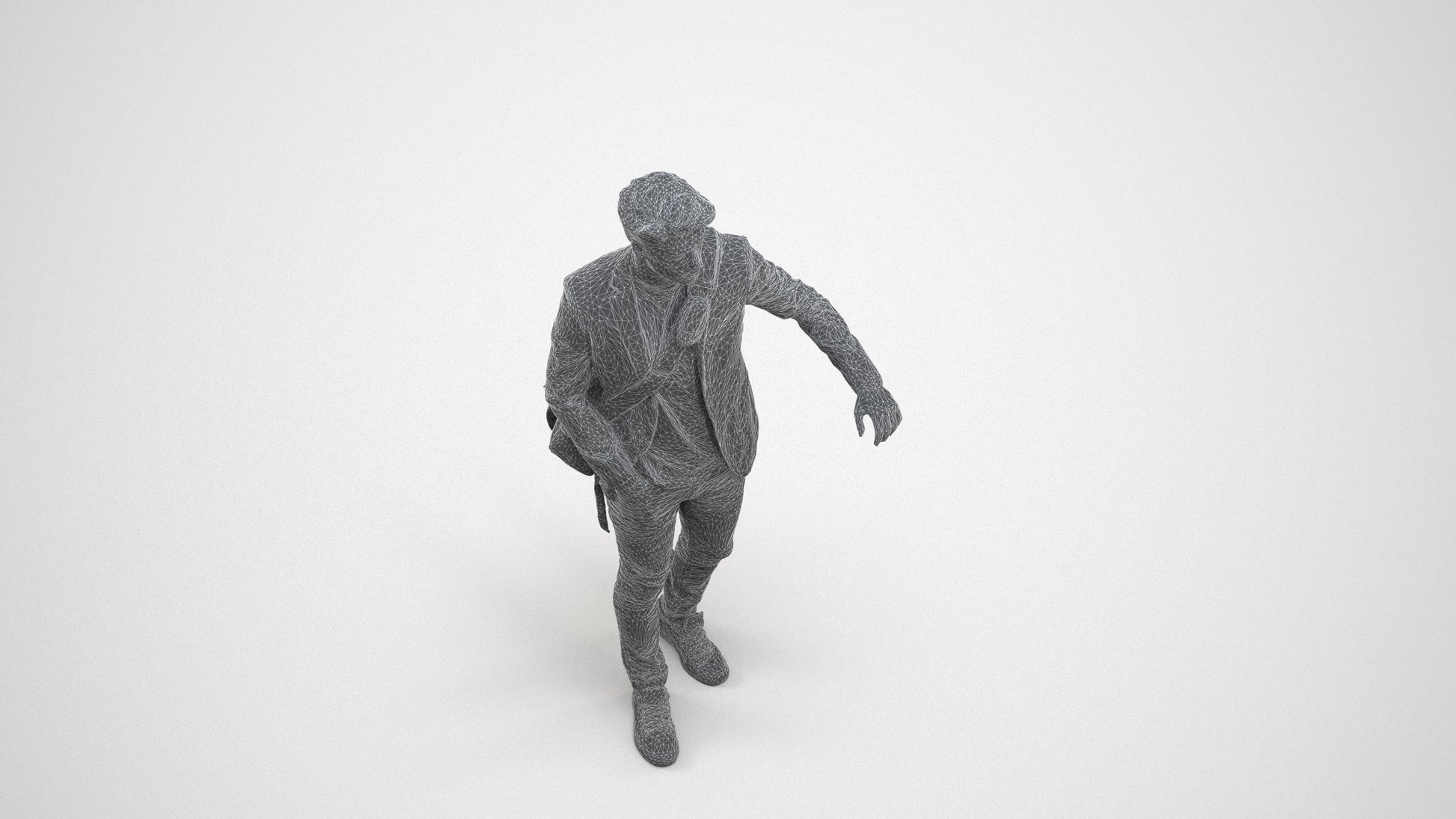 3D scanned man standing casual, photorealistic archviz people for Enscape and SketchUp, wireframe three-quarter view