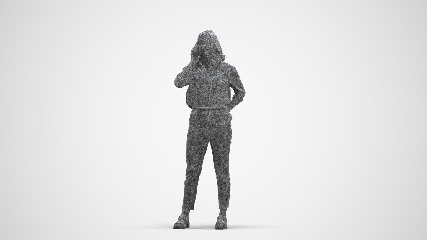 photogrammetry 3D woman casual standing, realistic human model archviz FBX, three-quarter front view render