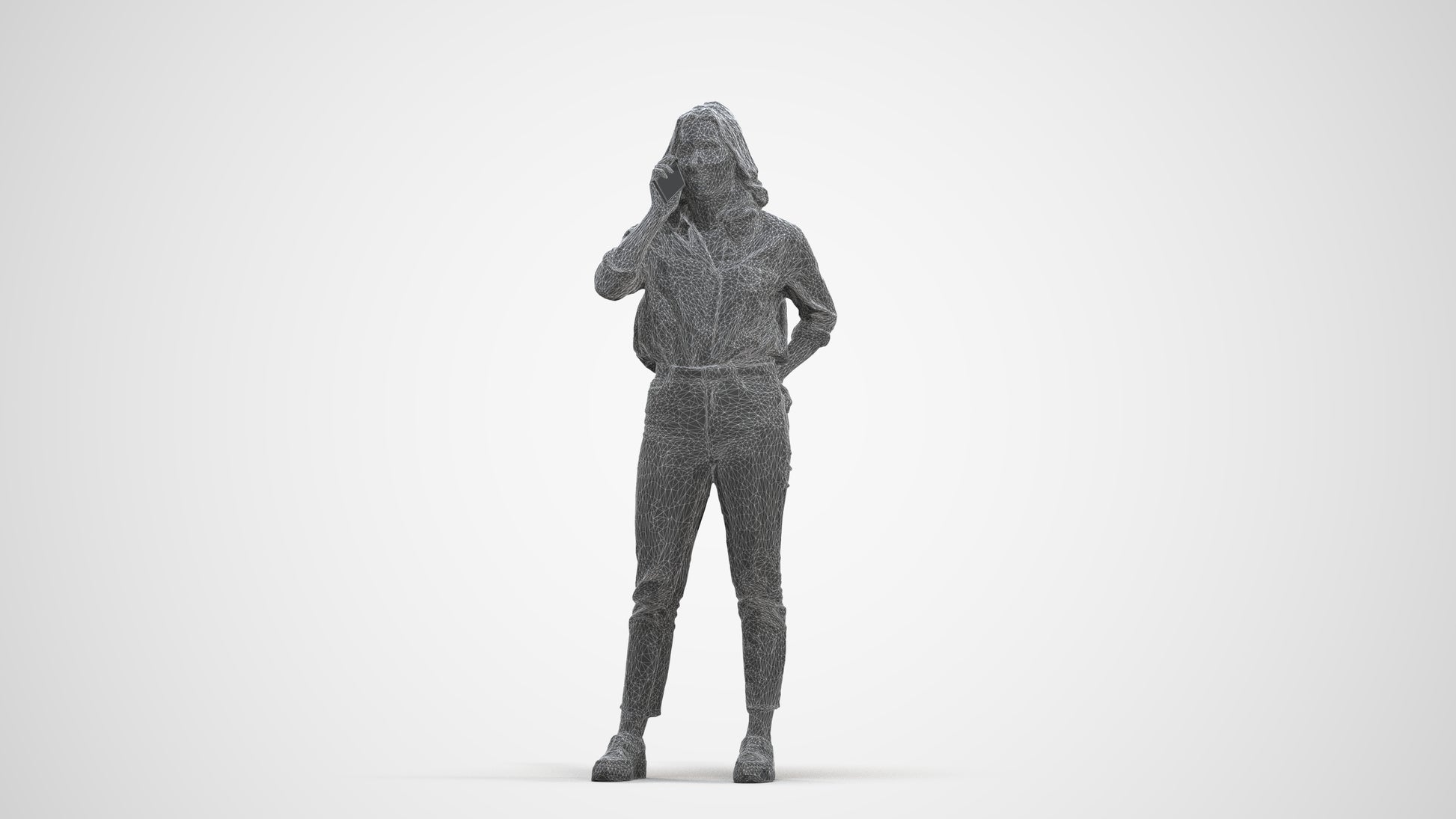 photogrammetry 3D woman casual standing, realistic human model archviz FBX, three-quarter front view render