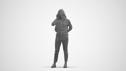 photogrammetry 3D woman casual standing, realistic human model archviz FBX, three-quarter front view render