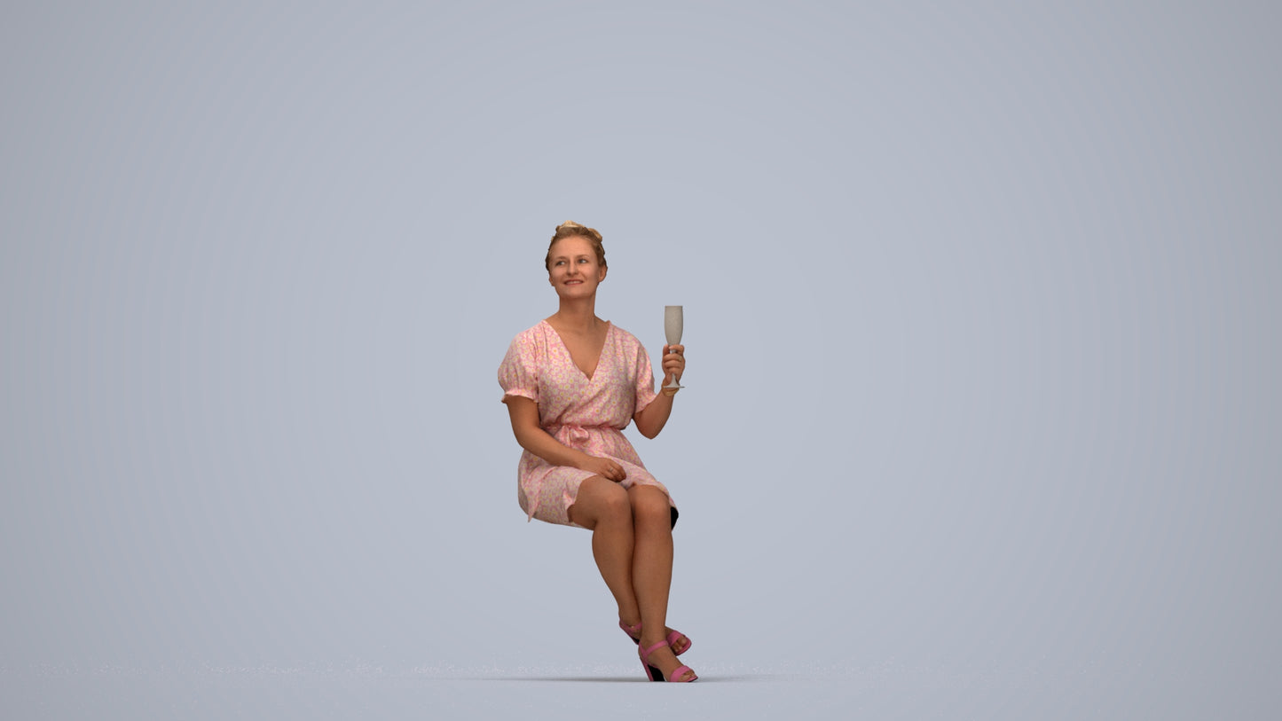 scanned 3D woman casual sitting, photogrammetry people for Enscape and V-Ray, top-down view render