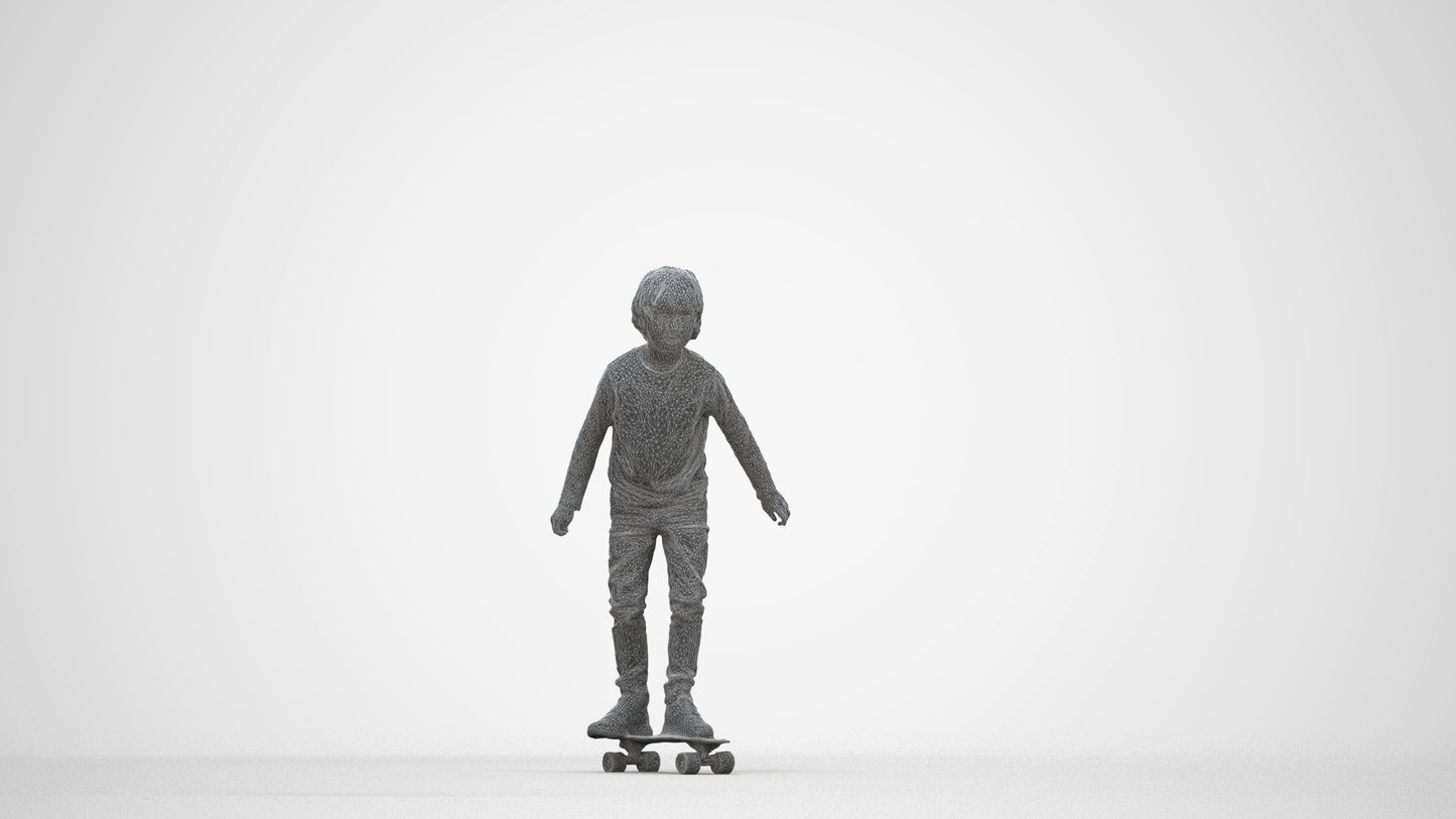 3D scanned boy kids casual, photorealistic archviz people for Enscape and SketchUp, wireframe back view