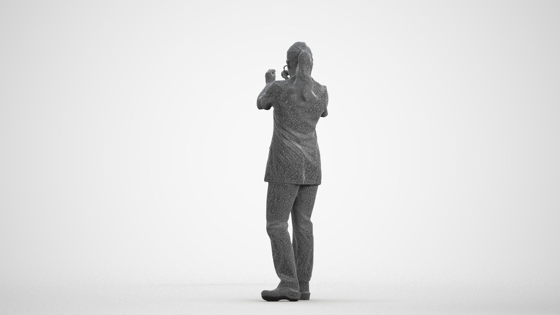 3D human model woman medical, photogrammetry scanned person for archviz, wireframe front view
