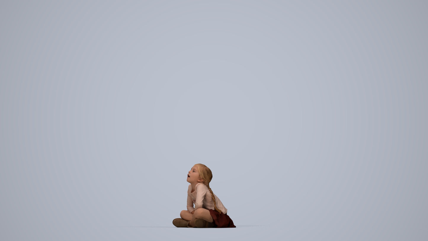 3D people model girl casual kids, scanned human for 3ds Max rendering, top-down view render