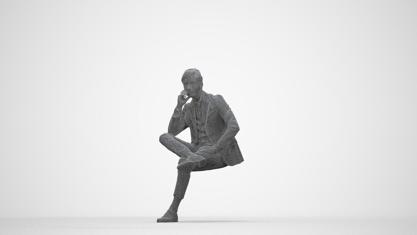 photogrammetry 3D man business, realistic human model archviz FBX, wireframe back view