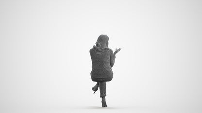 realistic 3D people woman casual sitting, render-ready for V-Ray and Corona, FBX OBJ, wireframe front view