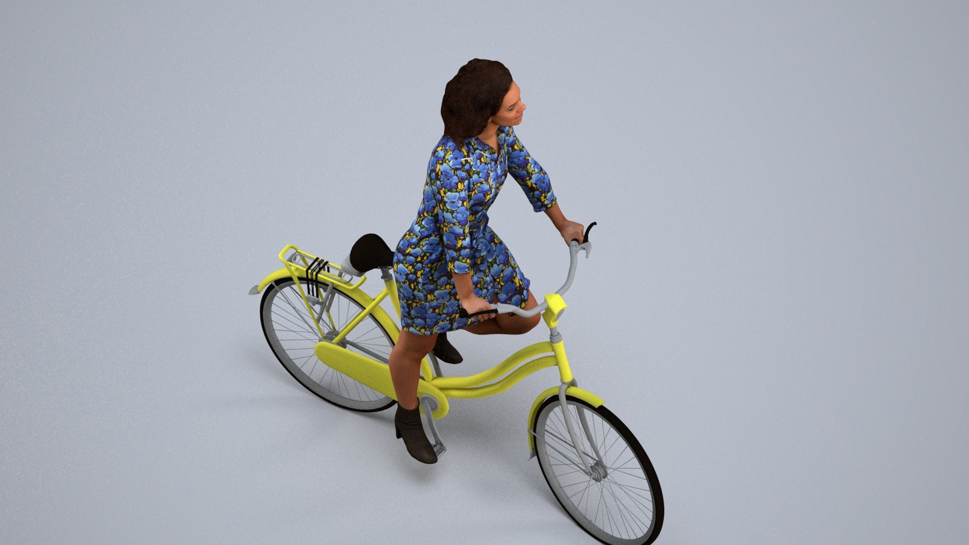 3D people model woman casual cycling, scanned human for 3ds Max rendering, back view render