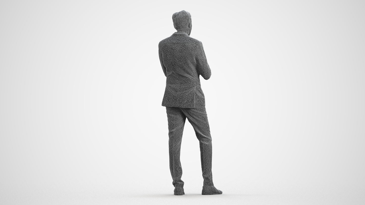 realistic 3D human man business, archviz people FBX OBJ for Blender, wireframe front view