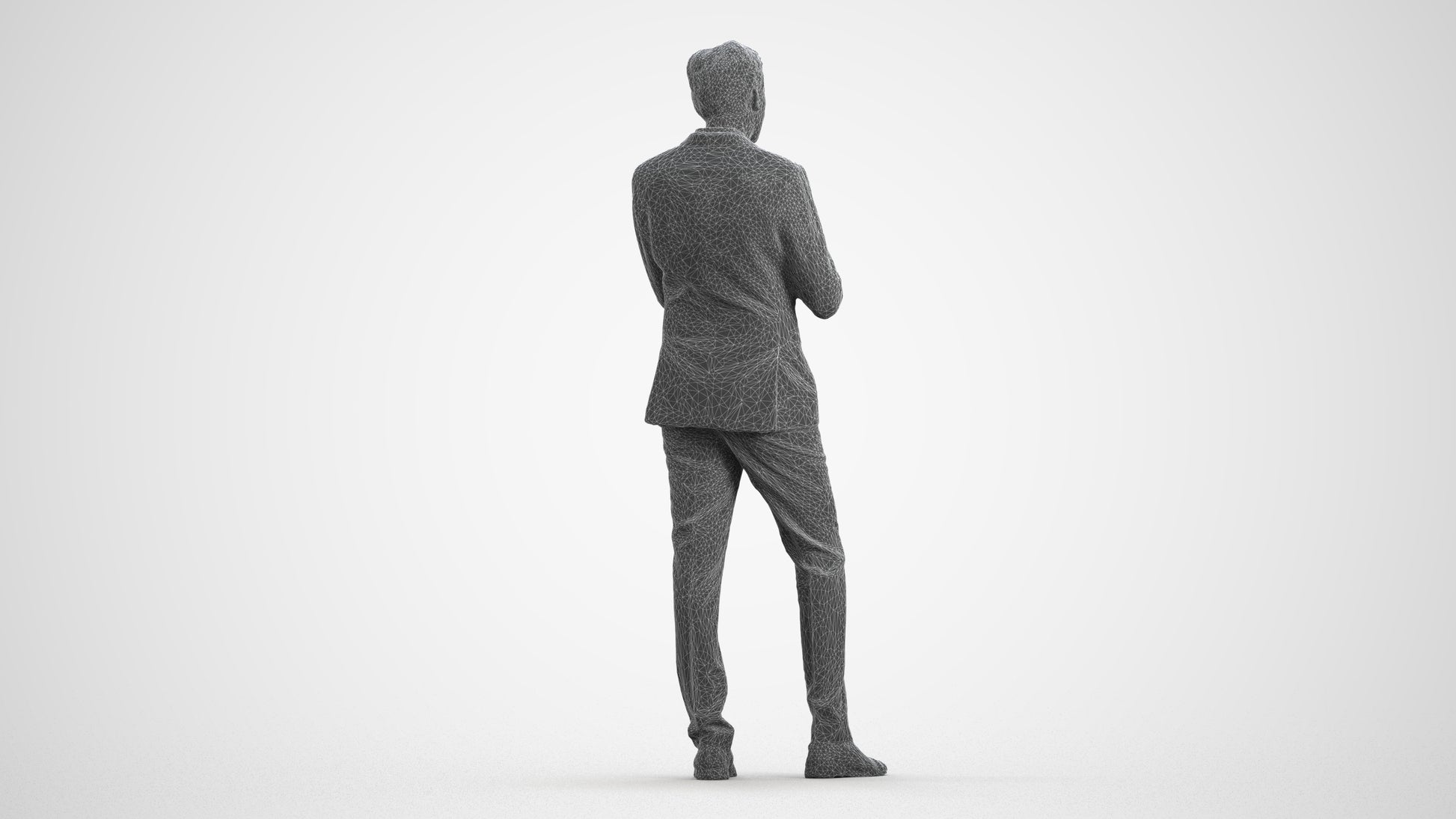 realistic 3D human man business, archviz people FBX OBJ for Blender, wireframe front view