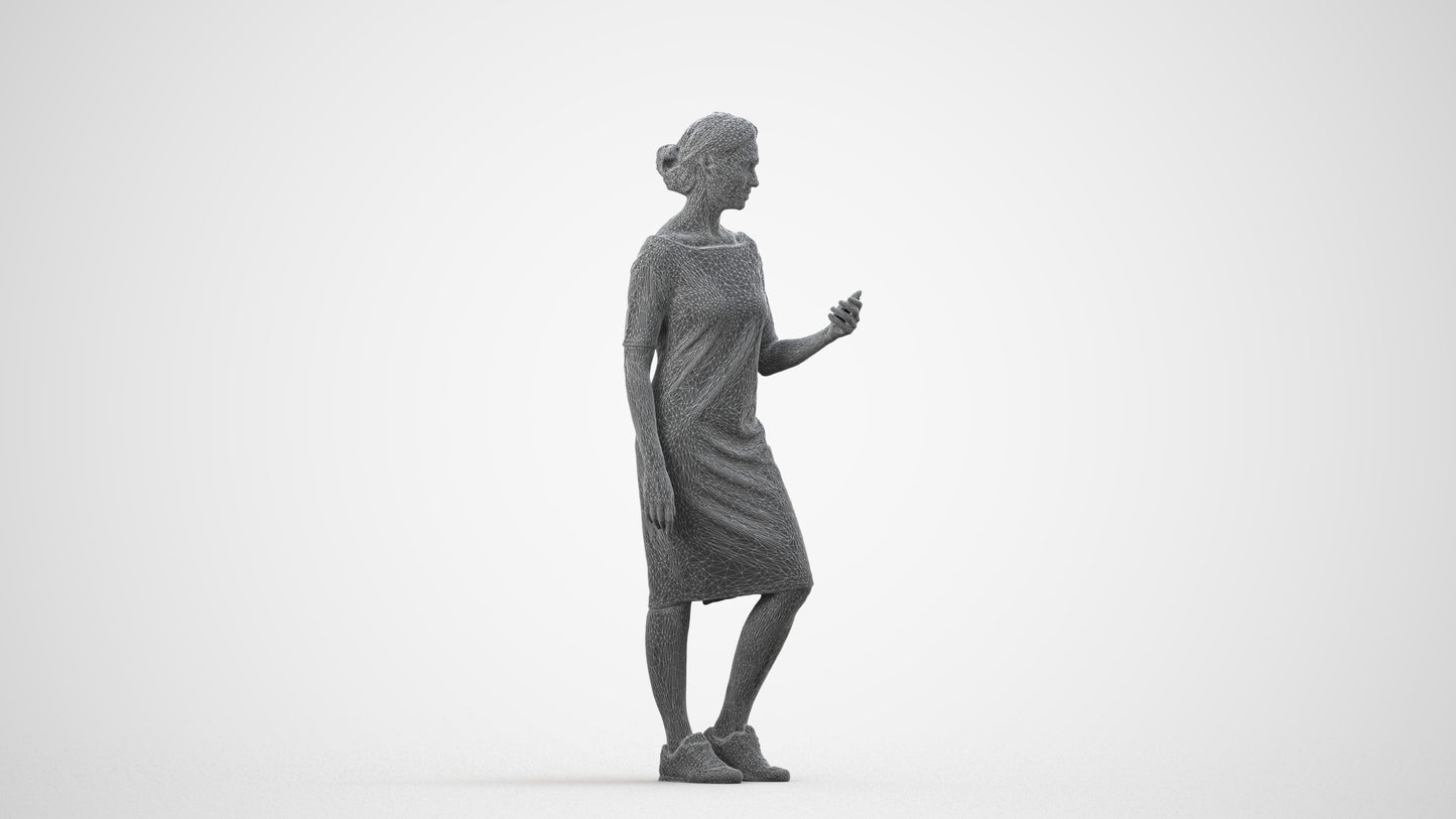 3D people model woman casual standing, scanned human for 3ds Max rendering, wireframe side view