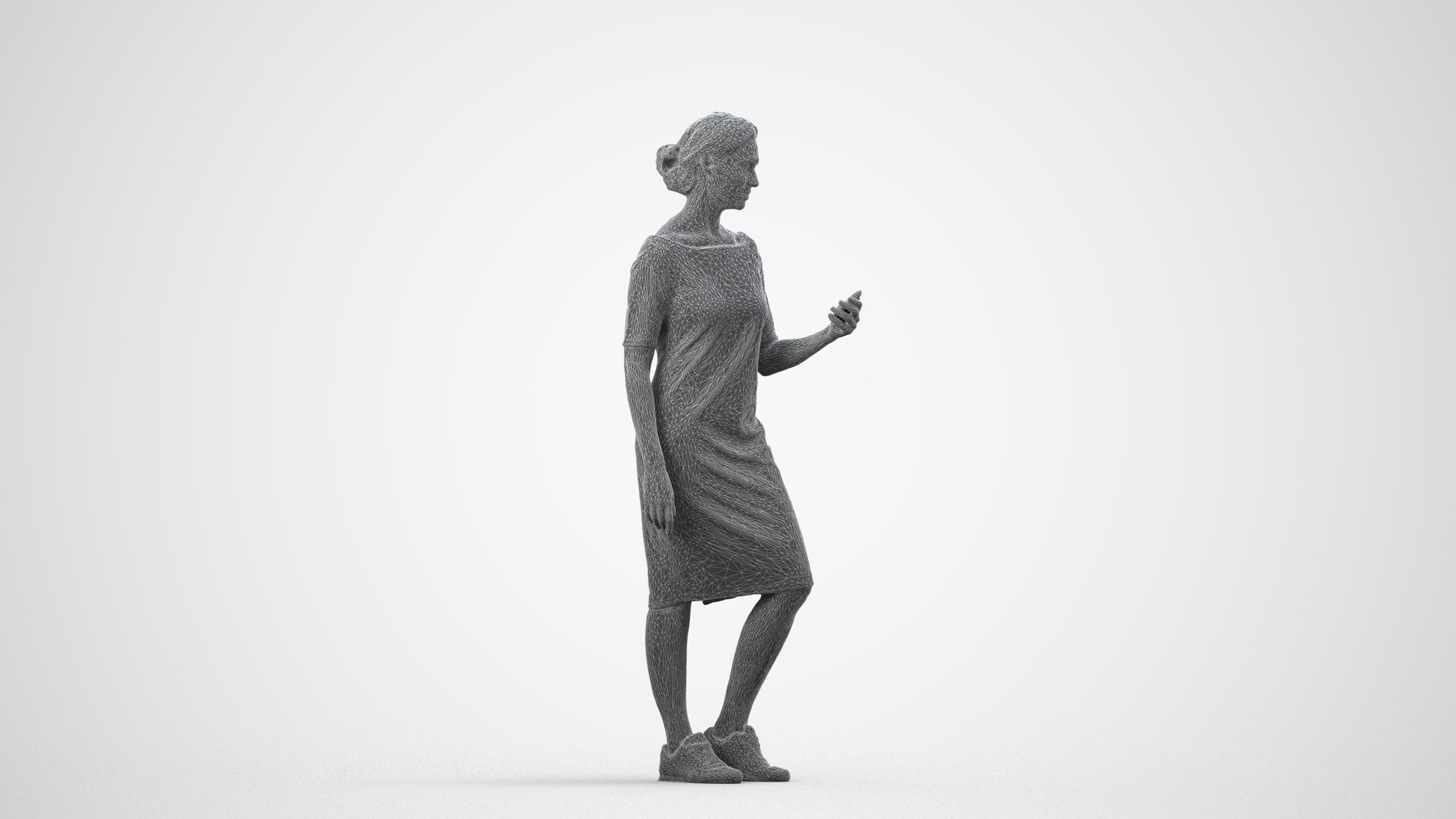 3D people model woman casual standing, scanned human for 3ds Max rendering, wireframe side view