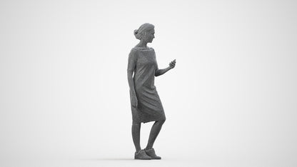 3D people model woman casual standing, scanned human for 3ds Max rendering, wireframe side view