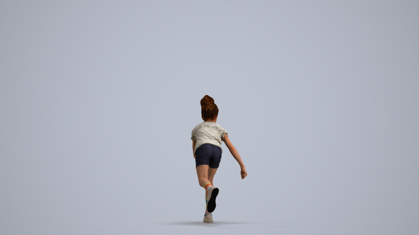 realistic 3D human girl casual kids, archviz people FBX OBJ for Blender, front view render