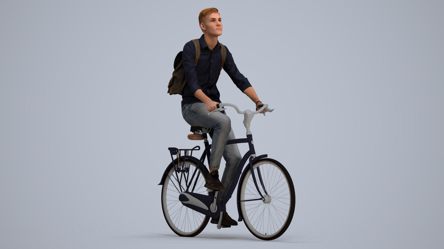 photogrammetry 3D man casual cycling, realistic human model archviz FBX, standing pose render