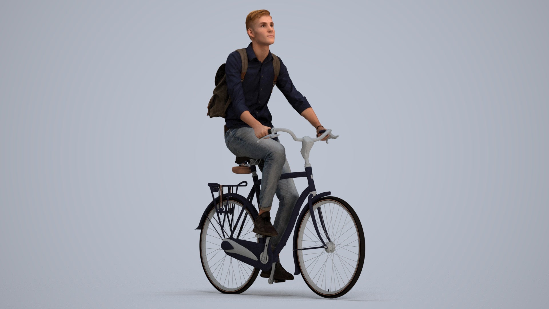 photogrammetry 3D man casual cycling, realistic human model archviz FBX, standing pose render