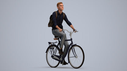 photogrammetry 3D man casual cycling, realistic human model archviz FBX, standing pose render