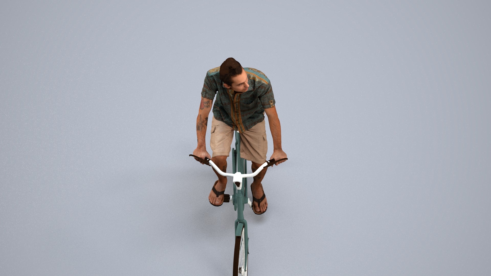 photogrammetry 3D man casual cycling, realistic human model archviz FBX, back view render