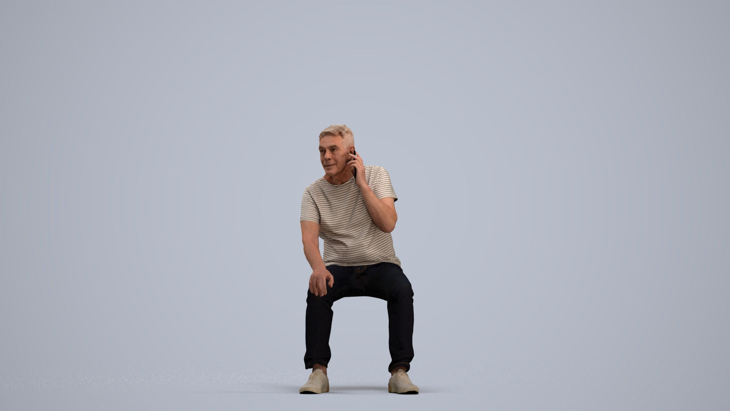 realistic 3D human senior man casual sitting, archviz people FBX OBJ for Blender, standing pose render