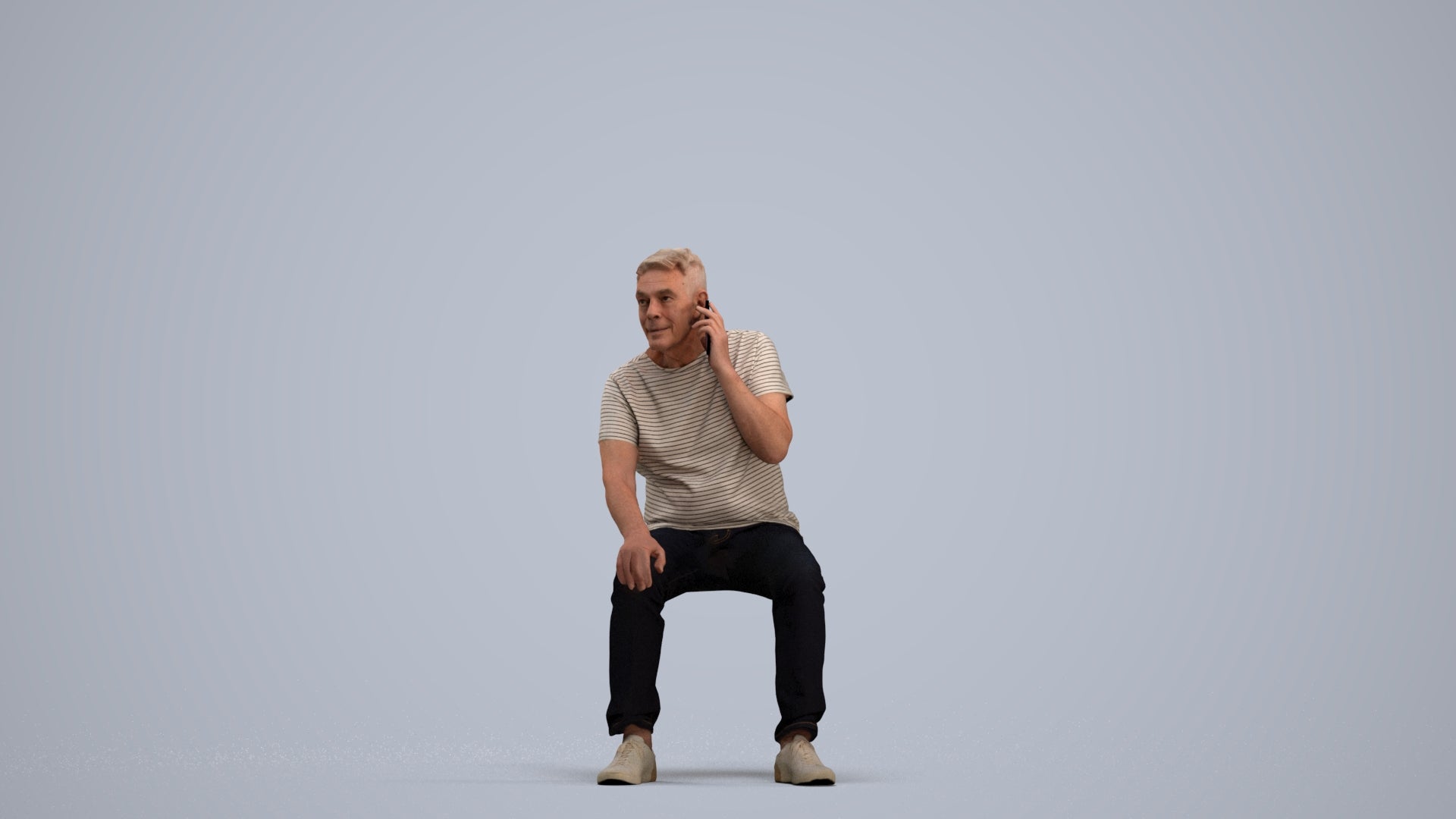 realistic 3D human senior man casual sitting, archviz people FBX OBJ for Blender, standing pose render