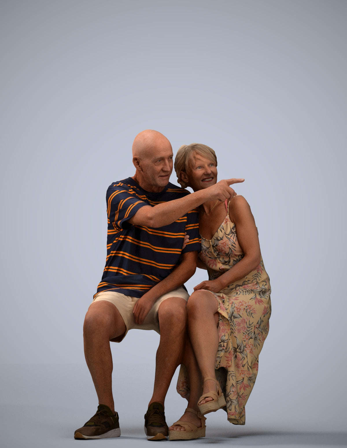photogrammetry 3D senior woman couple, realistic human model archviz FBX