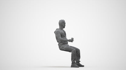 realistic 3D human man casual sitting, archviz people FBX OBJ for Blender, wireframe side view