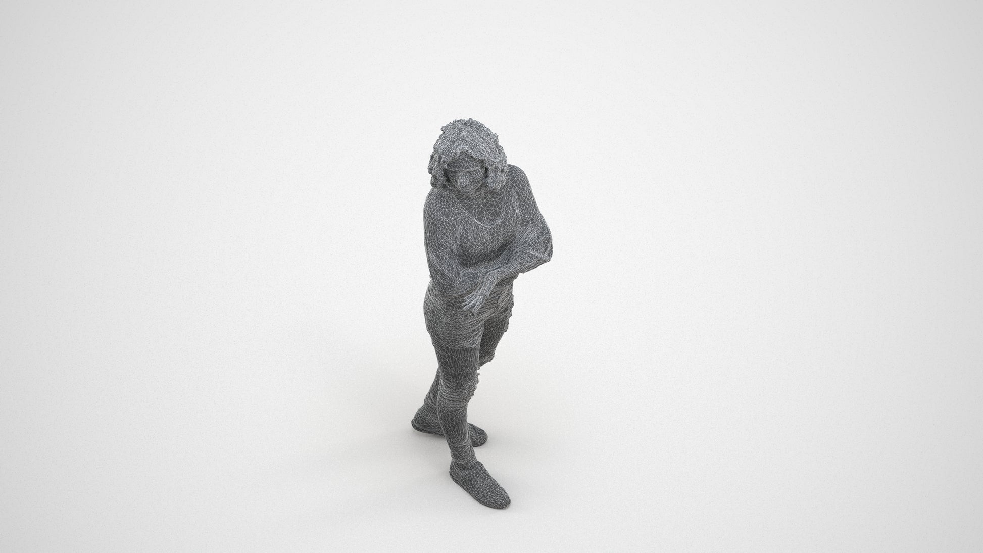 3D people model woman casual walking, scanned human for 3ds Max rendering, wireframe three-quarter view