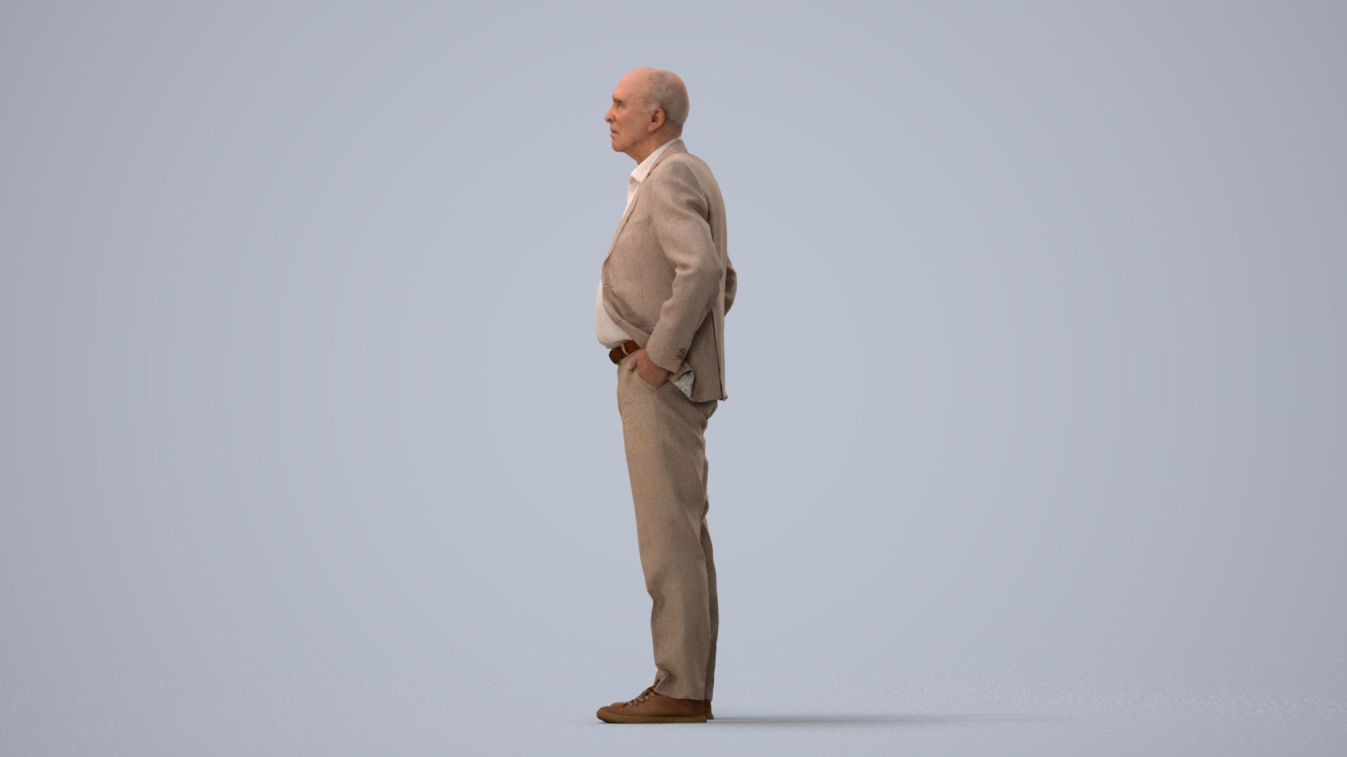 scanned 3D senior man business standing, photogrammetry people for Enscape and V-Ray, three-quarter view render