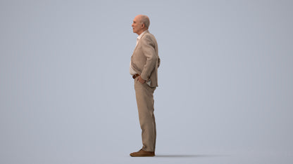 scanned 3D senior man business standing, photogrammetry people for Enscape and V-Ray, three-quarter view render