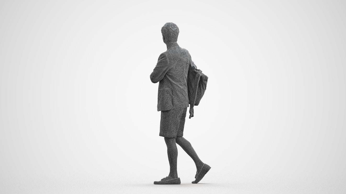 scanned 3D man business walking, photogrammetry people for Enscape and V-Ray, wireframe front view