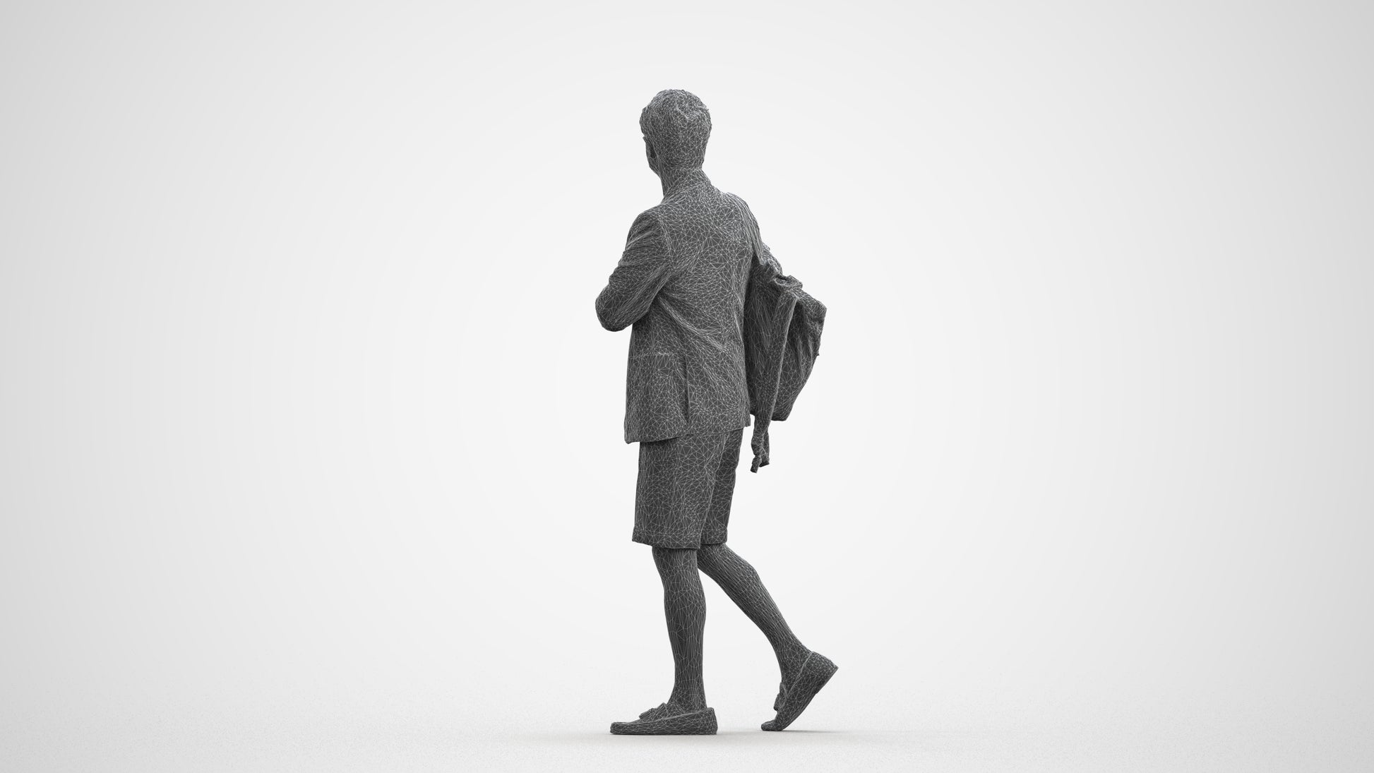 scanned 3D man business walking, photogrammetry people for Enscape and V-Ray, wireframe front view