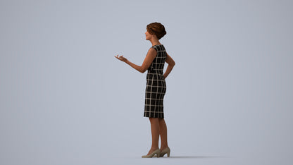 realistic 3D human woman business standing, archviz people FBX OBJ for Blender, three-quarter view render