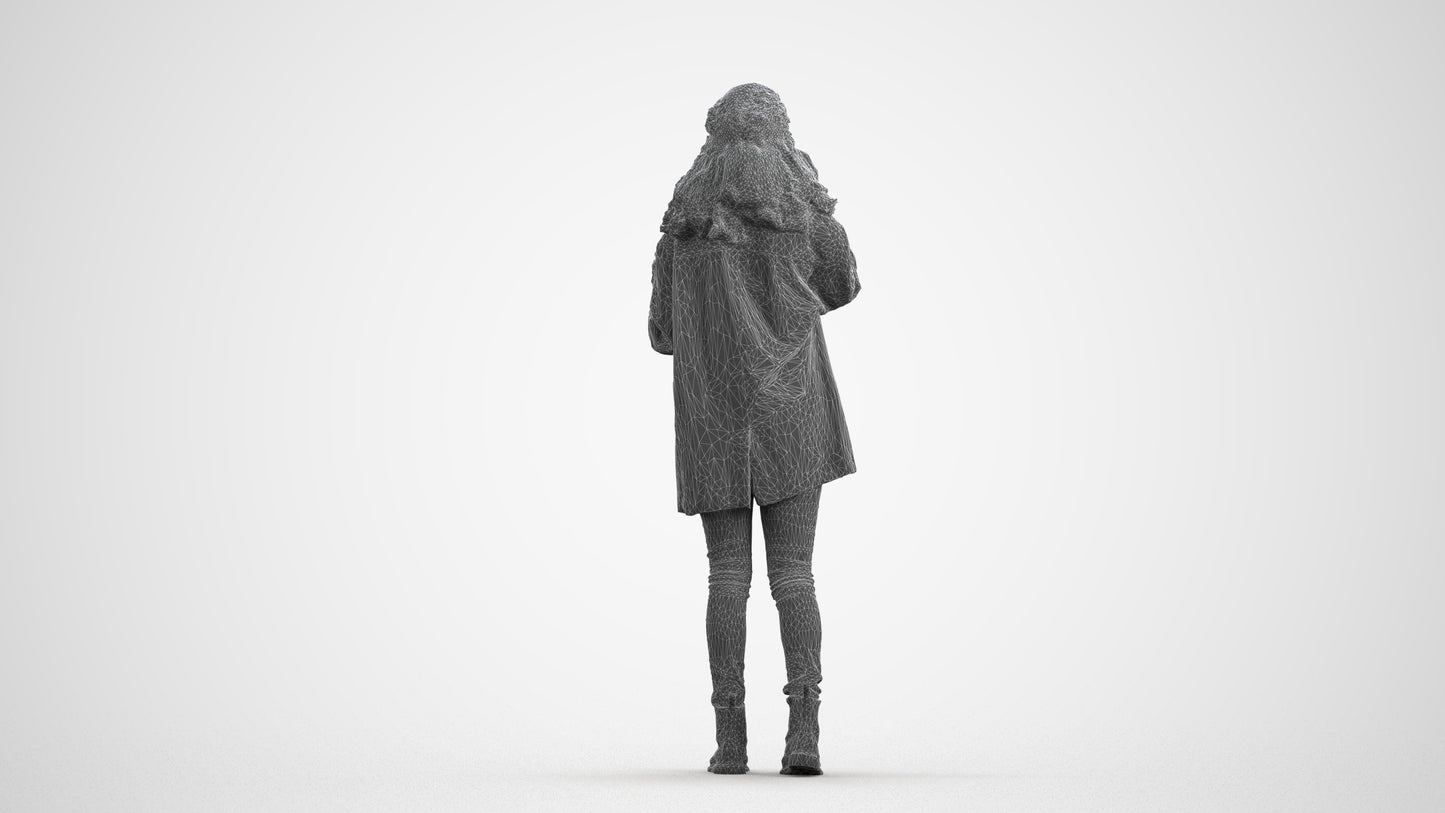 realistic 3D human woman casual walking, archviz people FBX OBJ for Blender, wireframe front view