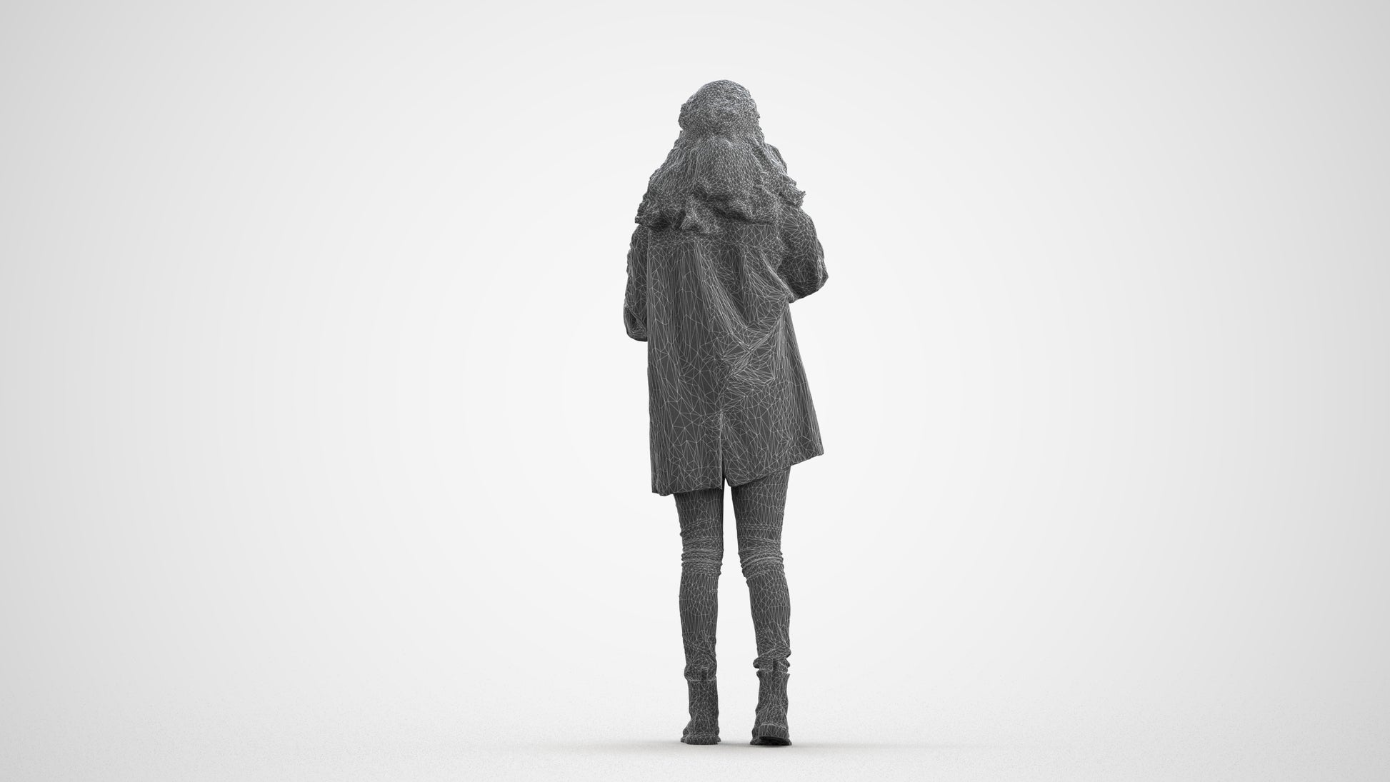 realistic 3D human woman casual walking, archviz people FBX OBJ for Blender, wireframe front view