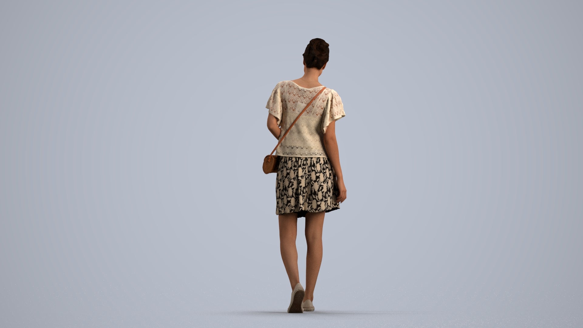 realistic 3D woman casual walking, scanned archviz people for Blender and 3ds Max, front view render