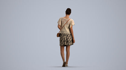 realistic 3D woman casual walking, scanned archviz people for Blender and 3ds Max, front view render