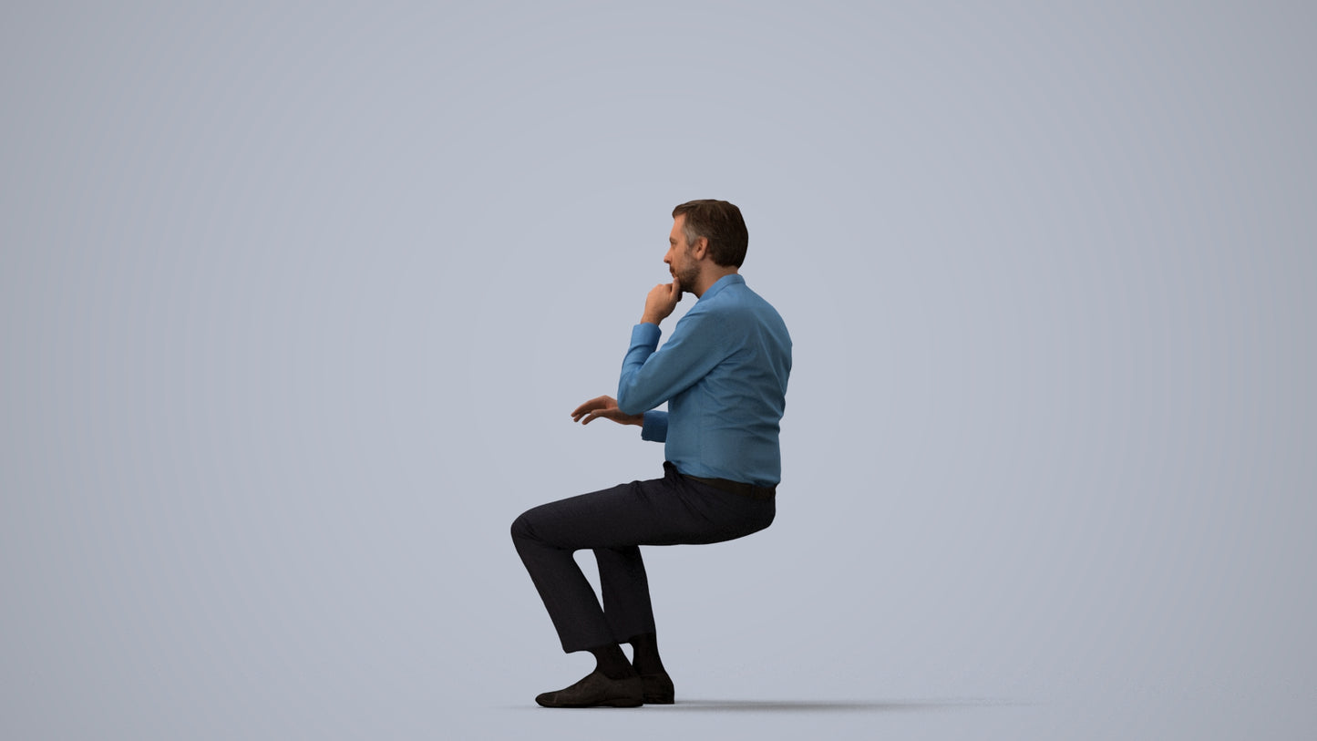 photogrammetry 3D man business, realistic human model archviz FBX, three-quarter view render