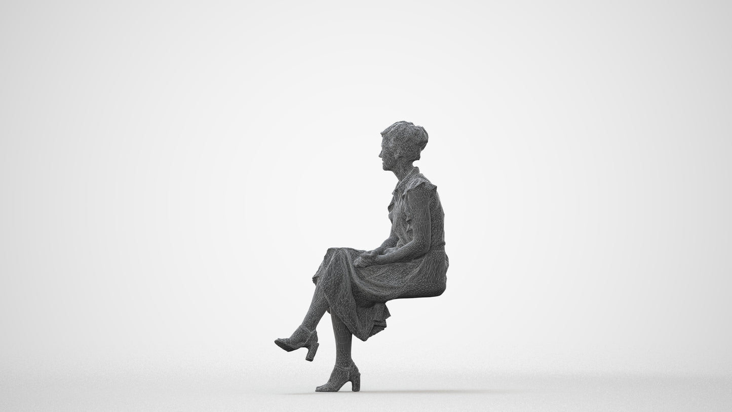 realistic 3D human woman casual sitting, archviz people FBX OBJ for Blender, square thumbnail