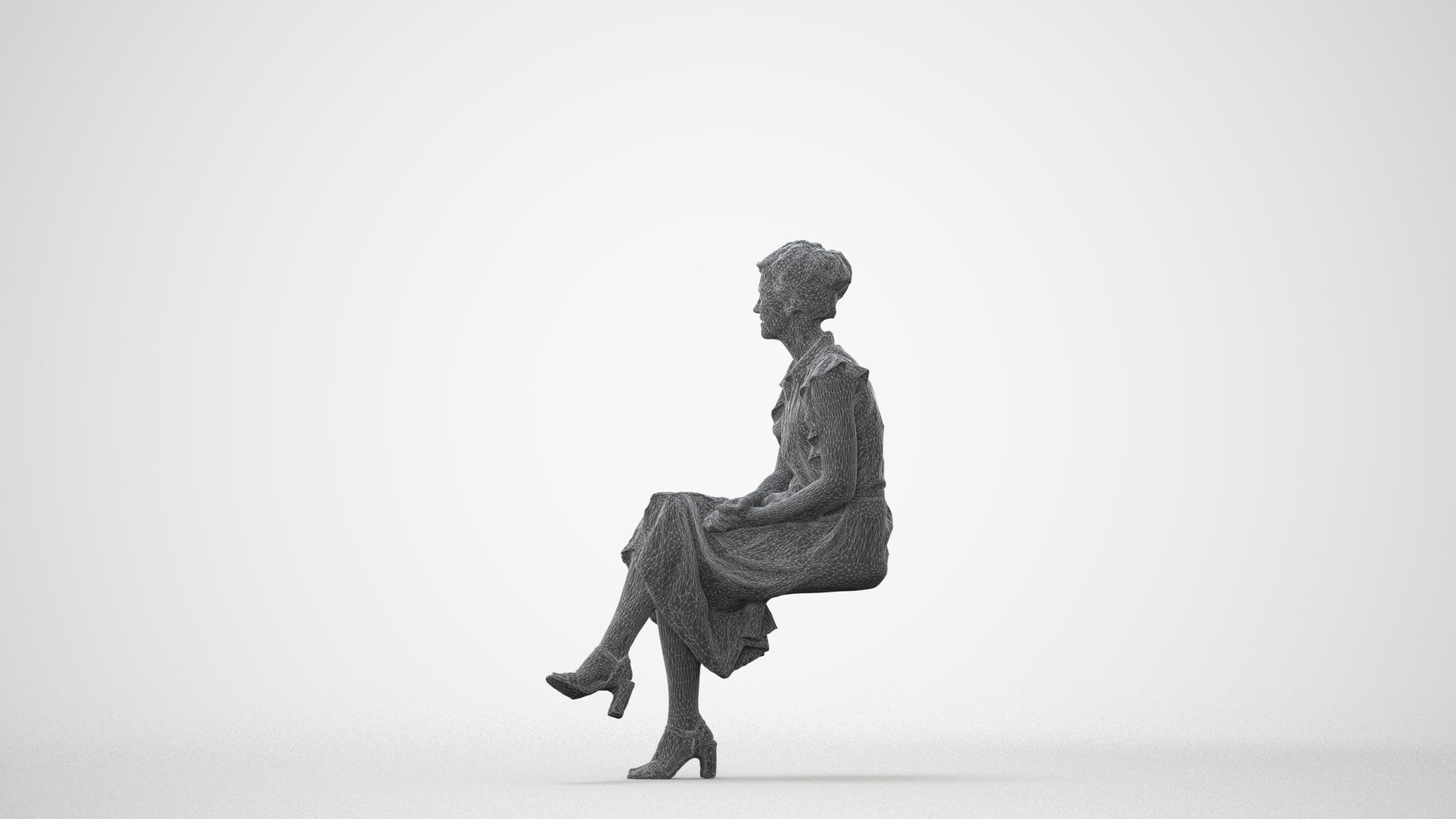 realistic 3D human woman casual sitting, archviz people FBX OBJ for Blender, square thumbnail