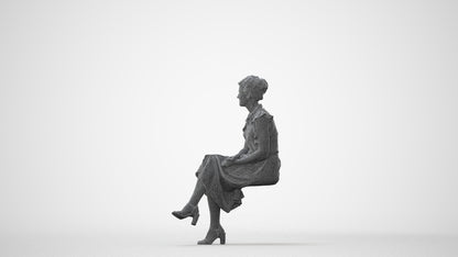realistic 3D human woman casual sitting, archviz people FBX OBJ for Blender, square thumbnail